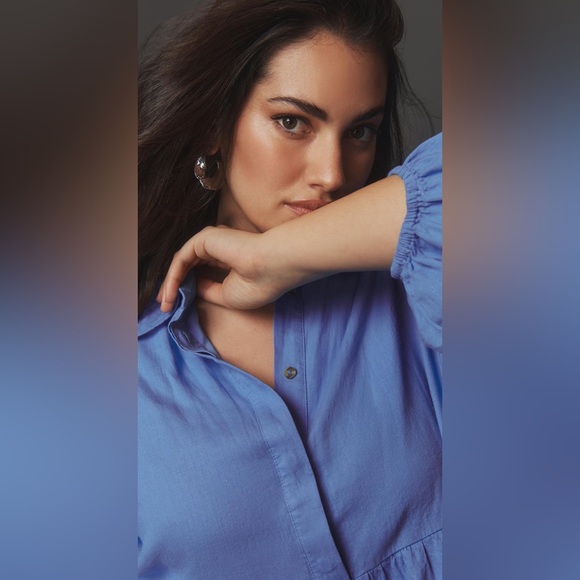 Anthropologie The Bettina Tiered Mini Shirt Dress by Maeve: Linen Edition - Picture 4 of 4